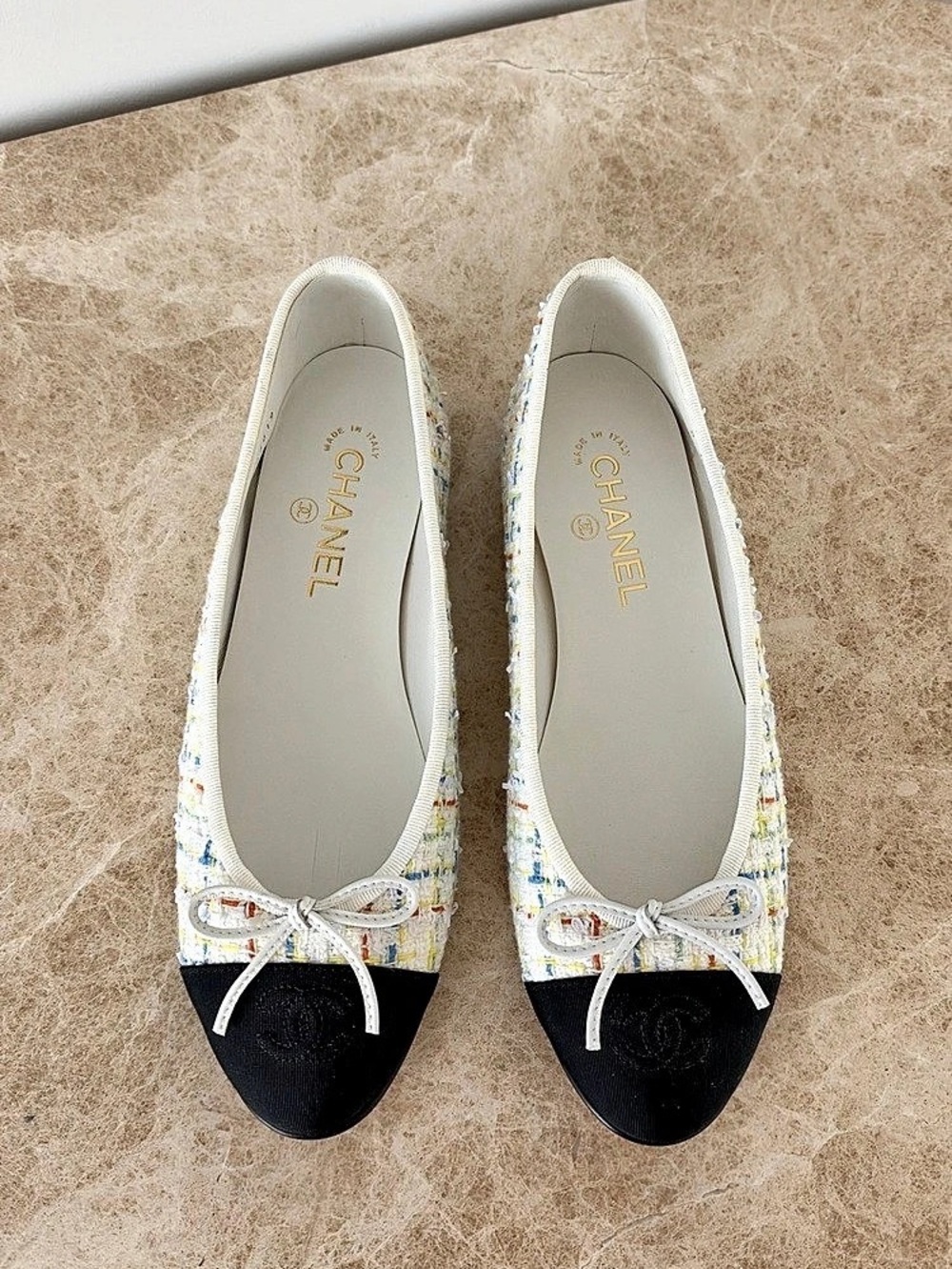 Chanel Tweed Cap Toe Ballet Flats Multicolor EU 39.5